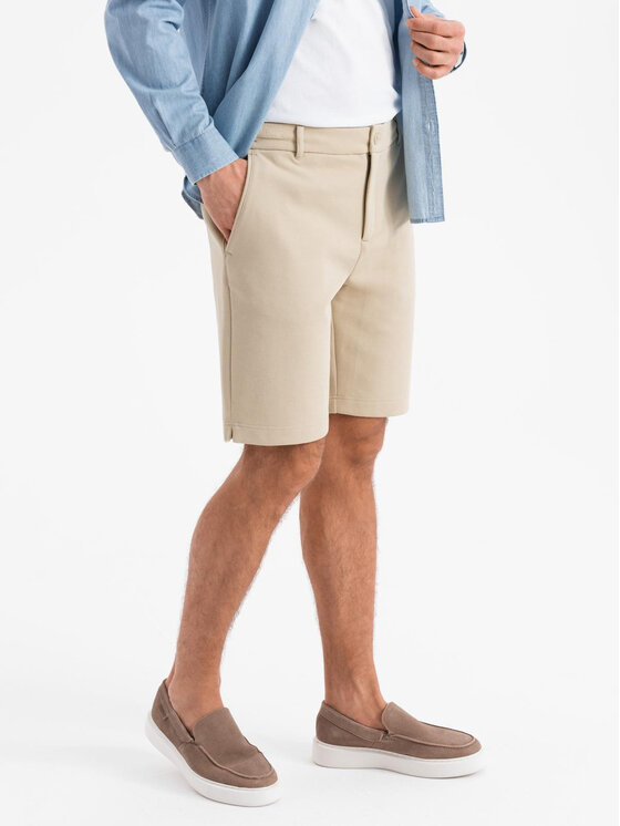 Ombre Ombre Szorty materiałowe OM-SRCS-0169 Beżowy Slim Fit