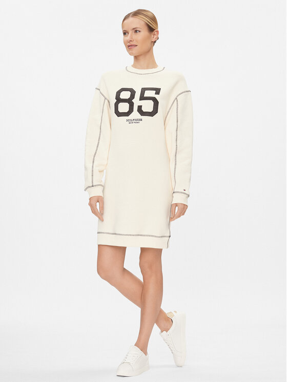 Tommy Hilfiger Tommy Hilfiger Kootud kleit Varsity 85 WW0WW40614 Beež Relaxed Fit