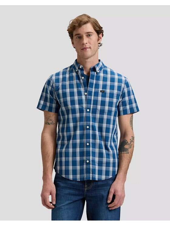 Lee Lee Koszula BUTTON DOWN SS Niebieski Regular Fit