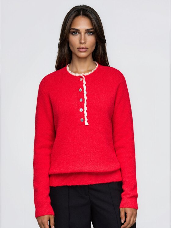 Ombre Ombre Sweter OW-SW-E0042 Czerwony Regular Fit