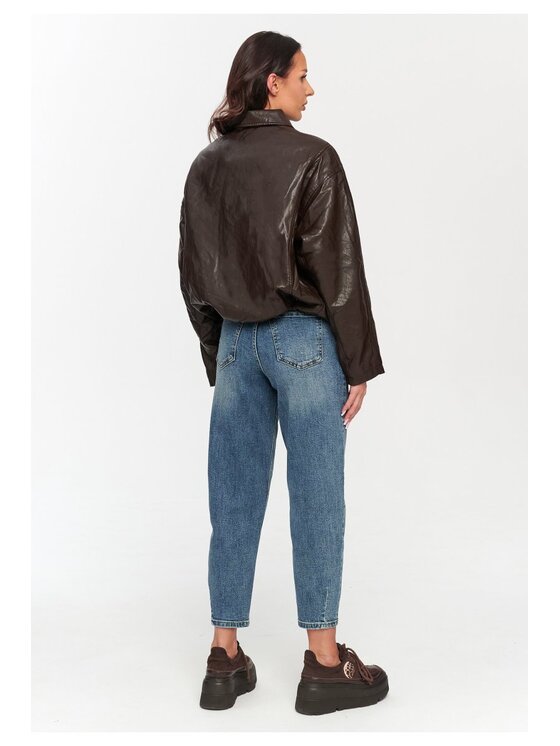 Makadamia Makadamia Kurtka skórzana C76 Brązowy Loose Fit