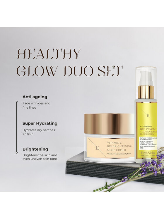 Erthskin London Erthskin London Rozświetlający krem ​​nawilżający z witaminą C + serum eliksirowe Krem na dzień i na noc