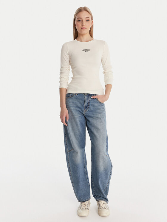 Guess Jeans Guess Jeans Blúz W6RP22 KA0H1 Ekru Slim Fit
