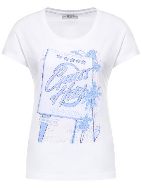 Guess Guess Tricou Glamour Tee W0GI50 K46D0 Alb Regular Fit