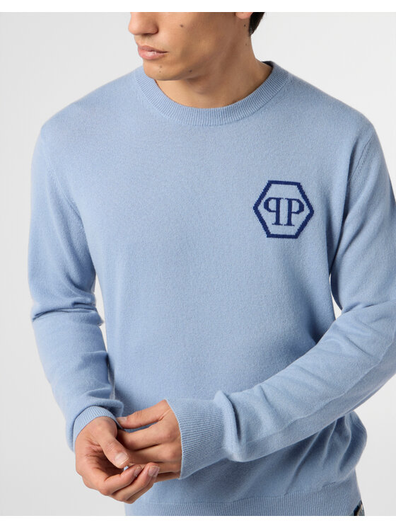PHILIPP PLEIN PHILIPP PLEIN Sweter 29047 Niebieski jasny Regular Fit