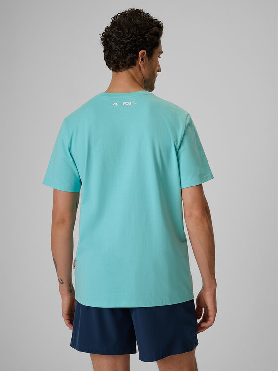 4F 4F T-Shirt FOB SUMMER Turkusowy Regular Fit