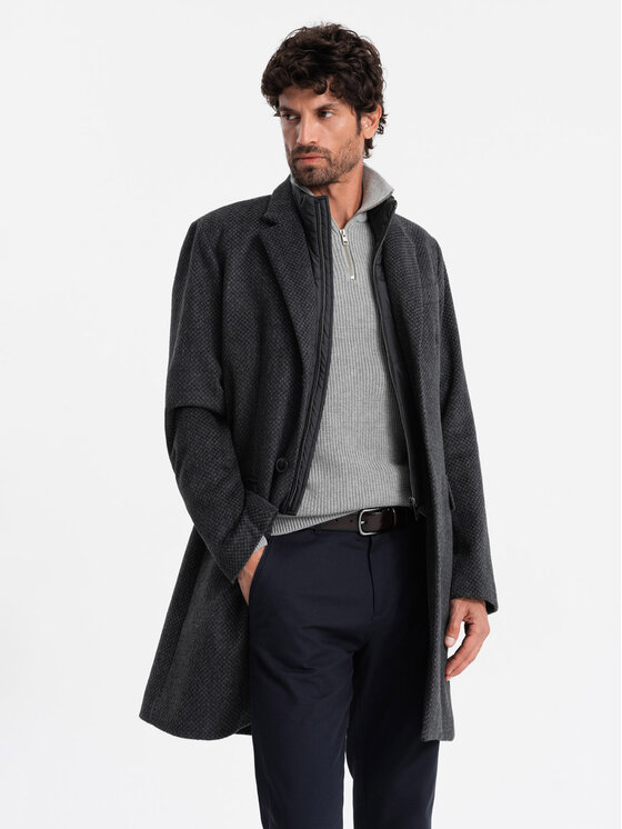 Ombre Ombre Płaszcz OM-COWC-0121 Szary Regular Fit