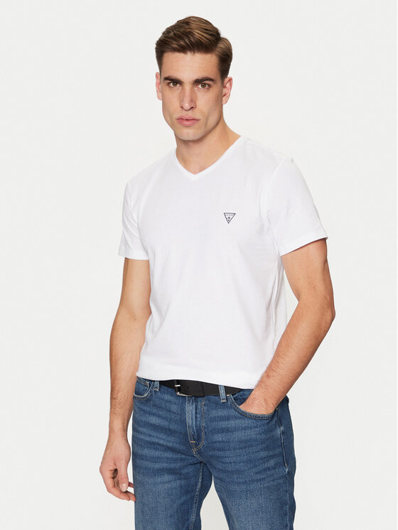 Guess Guess Tričko Caleb U97M01 KCD31 Biela Slim Fit