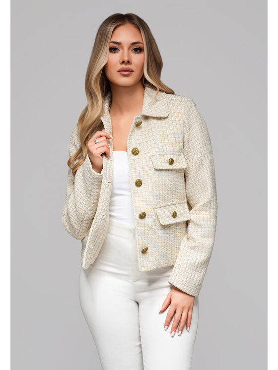 Ombre Ombre Marynarka OW-BLZB-0100 Kremowy Regular Fit