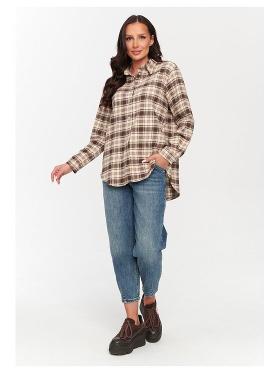 Makadamia Makadamia Koszula C75 Brązowy Loose Fit