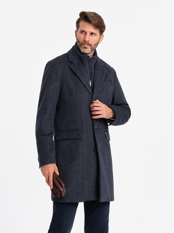 Ombre Ombre Płaszcz OM-COWC-0121 Granatowy Regular Fit