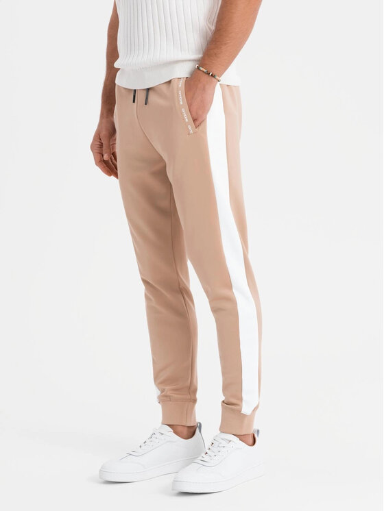 Ombre Ombre Spodnie dresowe OM-PASK-0229 Beżowy Regular Fit