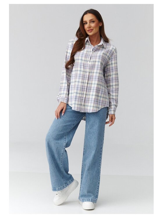 Makadamia Makadamia Koszula C35 Fioletowy Loose Fit