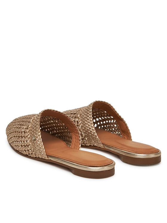 Tommy Hilfiger Tommy Hilfiger Παντόφλες Crochet Metallic Leather Mule FW0FW08606 Χρυσό