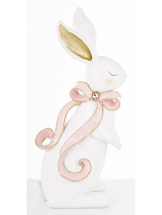 MIAhome MIAhome Figurka królik ceramiczny BUNNY-5 z długą kokardką Biały