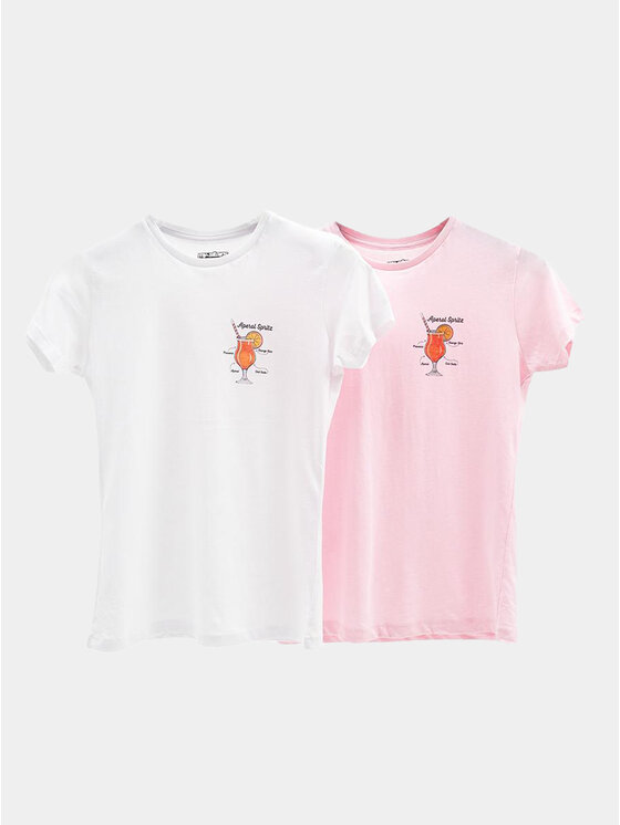 MyStars MyStars Komplet 2 t-shirtów Zestaw 2 T-Shirtów Damskich Biały Różowy MyStars Aperol M Biały Regular Fit