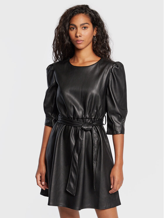 Fracomina Rochie din imitație de piele FR22WD1022E40001 Negru Regular Fit