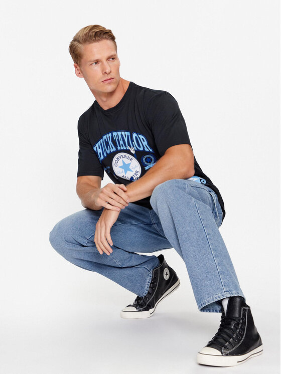 Converse Converse Marškinėliai Chuck Retro Ct Collegiate Ss Tee 10025293-A01 Juoda Regular Fit
