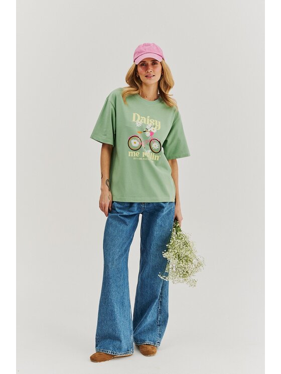 NAOKO NAOKO T-Shirt Daisy Me Rollin' Zelená Regular Fit