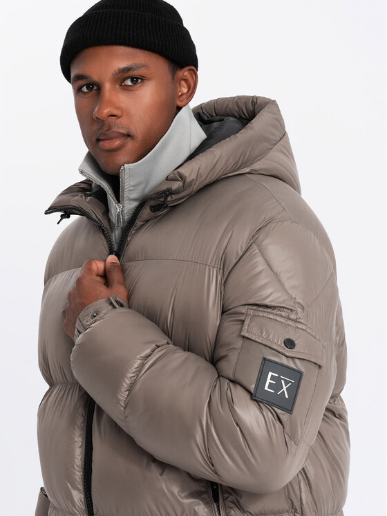 Ombre Ombre Kurtka puchowa OM-JAHP-0207 Beżowy Regular Fit