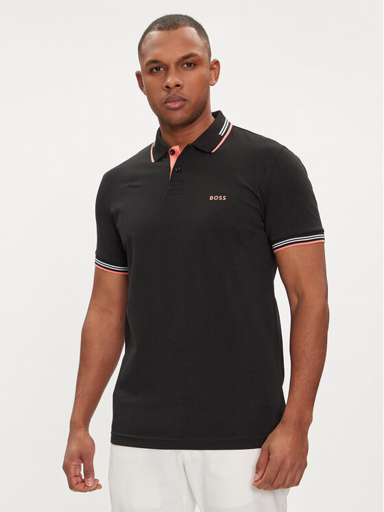 BOSS Boss Тениска с яка и копчета Paul 50506193 Черен Slim Fit