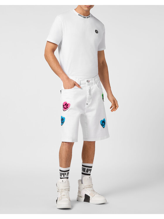 PHILIPP PLEIN PHILIPP PLEIN Džínové šortky 15229 Bílá Loose Fit