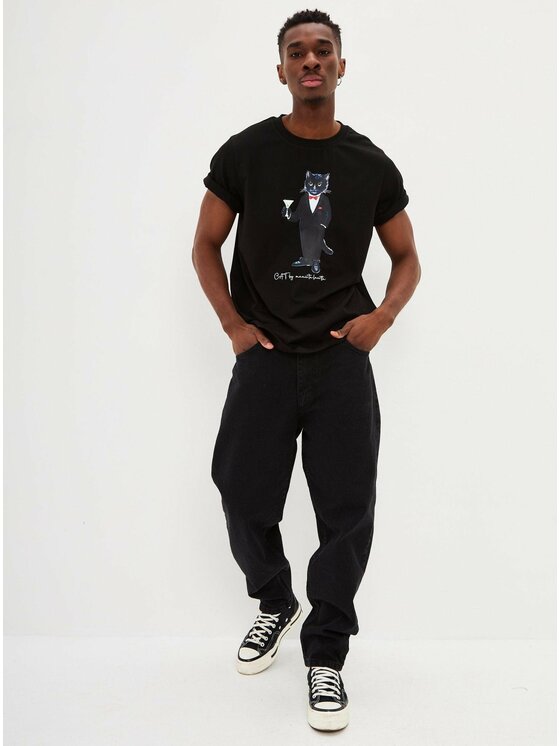 CAT by maniita lacitta CAT by maniita lacitta T-Shirt Printed men's t-shirt with CAT Czarny Regular Fit