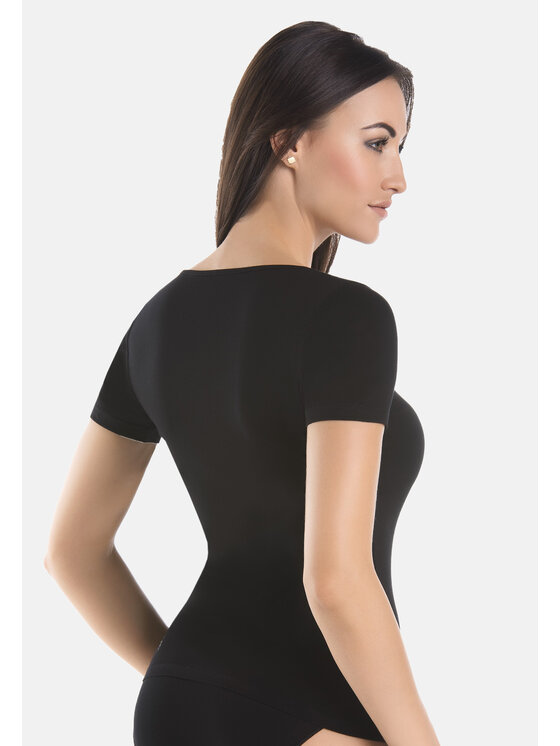 Teyli Teyli T-Shirt Koszulka bawełniana dekolt V Czarny Standard Fit