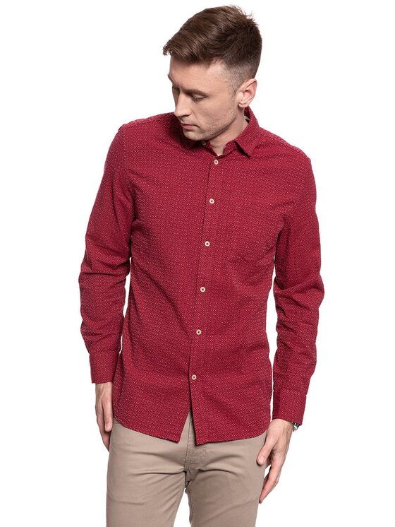 Mustang Mustang Camicia CLEMENS DOBBY Rosso Regular Fit