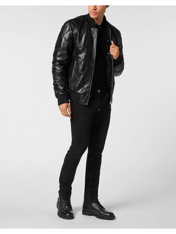 PHILIPP PLEIN PHILIPP PLEIN Kurtka skórzana 9483 Czarny Regular Fit