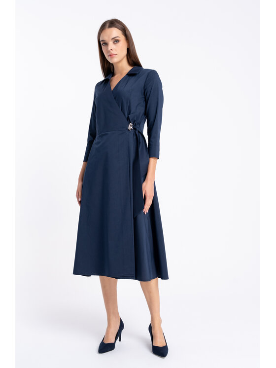 CLICK CLICK Každodenní šaty 60-6169 Tmavomodrá Flare Fit