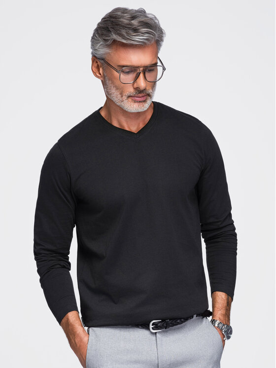 Ombre Ombre Longsleeve OM-LSBL-0143 Czarny Regular Fit