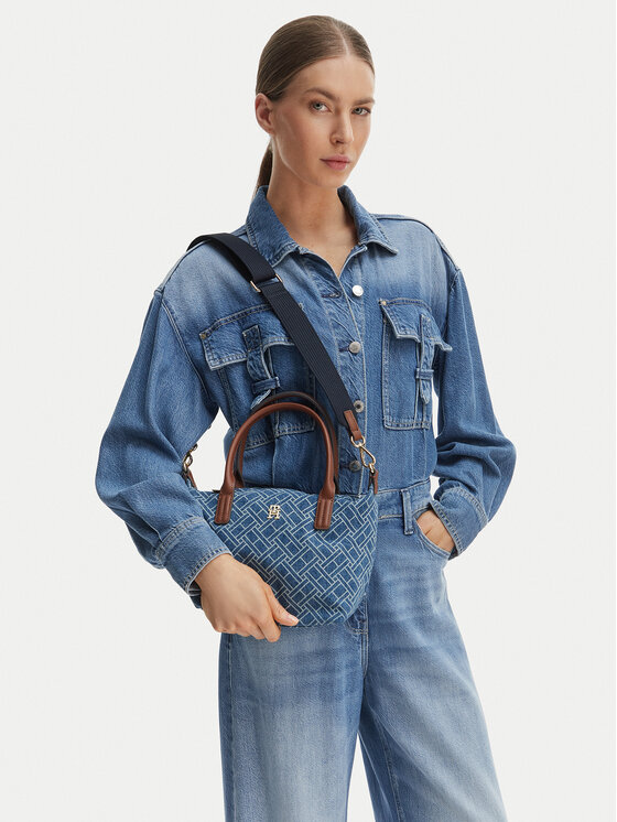 Tommy Hilfiger Tommy Hilfiger Дамска чанта Popette Mini Tote Denim Flag AW0AW18612 Син