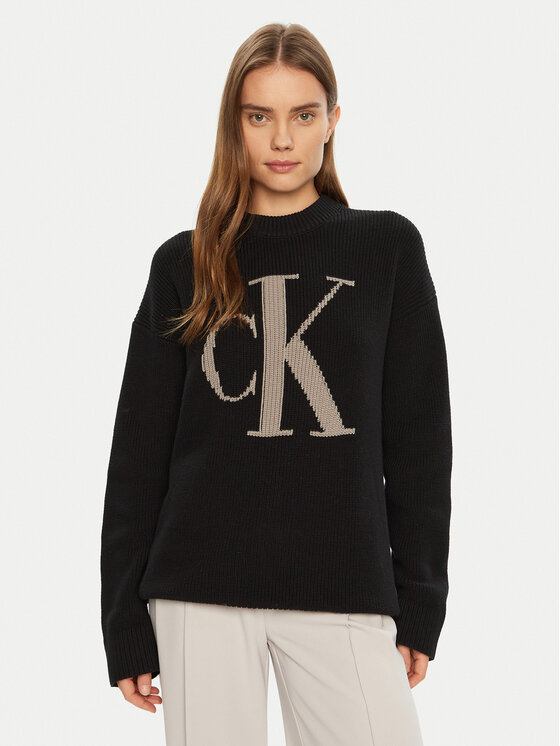 Calvin Klein Jeans Calvin Klein Jeans Svetr Intrasia J20J224799 Černá Relaxed Fit