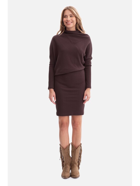 BeWear BeWear Sukienka dzianinowa b309 Brązowy Baggy Fit