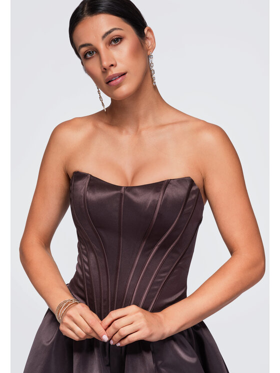 Ombre Ombre Sukienka wieczorowa LA-OM-DLR447 Brązowy Slim Fit