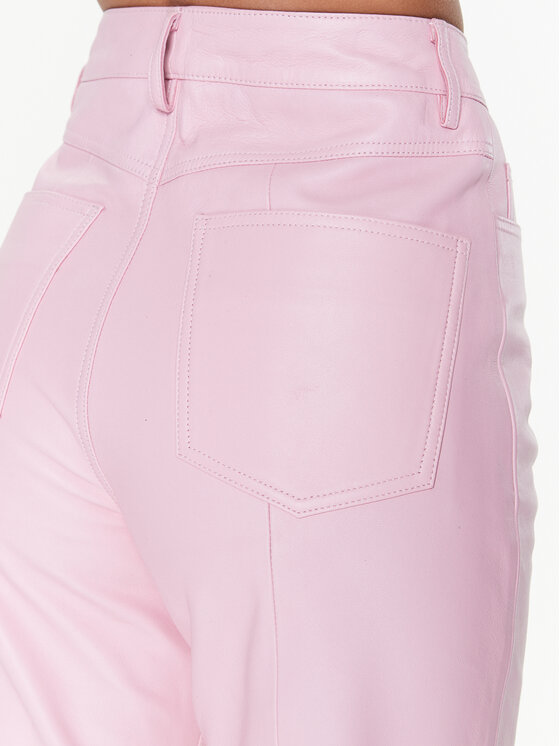 Remain Remain Kožne hlače Leather Straight RM2044 Ružičasta Straight Fit