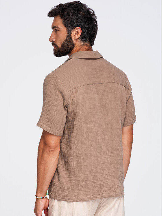 Ombre Ombre Koszula OM-SHSS-0223 Brązowy Regular Fit