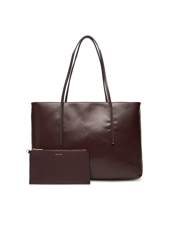 Calvin Klein Torebka Emblem Aop Tote W/ Pouch LV04F3266G Bordowy