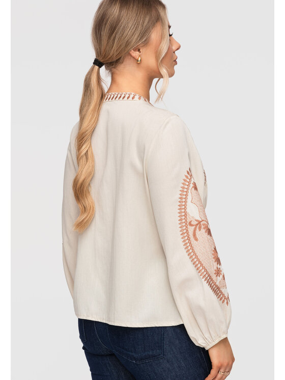 Ombre Ombre Koszula OW-SH-E0040 Beżowy Loose Fit