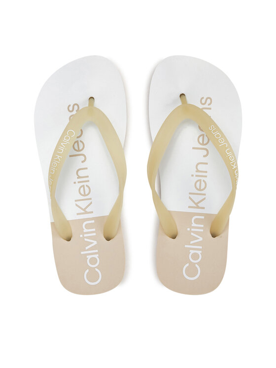 Calvin Klein Jeans Japanke Beach Sandal Flatform Monologo YW0YW01617 Écru