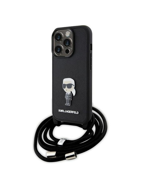 Etui na telefon KARL LAGERFELD, Czarne, Crossbody Saffiano Metal Monogram