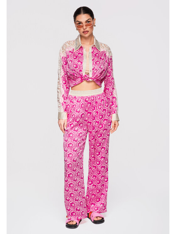 Ombre Ombre Spodnie materiałowe OW-PA-E0007 Różowy Relaxed Fit