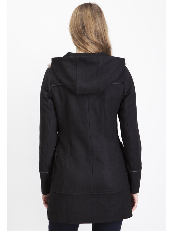 Perso Perso Vlněný kabát zapinany na kołki Černá Regular Fit