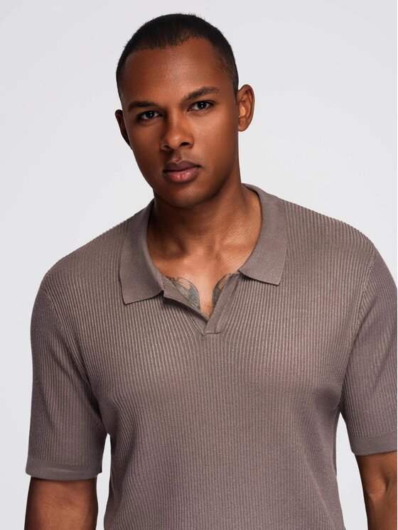 Ombre Ombre Polo OM-POSS-0160 Brązowy Regular Fit