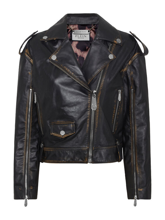 PHILIPP PLEIN PHILIPP PLEIN Kožená bunda 19351 Čierna Regular Fit