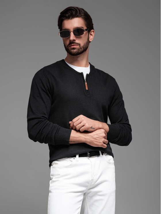 Ombre Ombre Sweter OM-SWZS-0124 Czarny Regular Fit