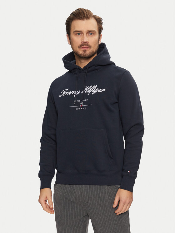 Tommy Hilfiger Tommy Hilfiger Pulóver Script Logo MW0MW33631 Sötétkék Regular Fit