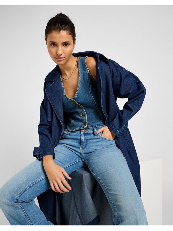 Lee Lee Kurtka jeansowa Denim Trench Coat Home Bound Niebieski Regular Fit