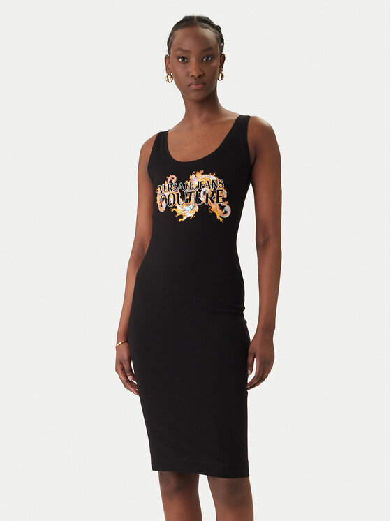 Versace Jeans Rochie de zi 80HAOE02 Negru Slim Fit